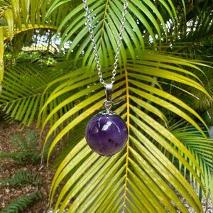 NEW Purple Agate Ball Pendant Necklace